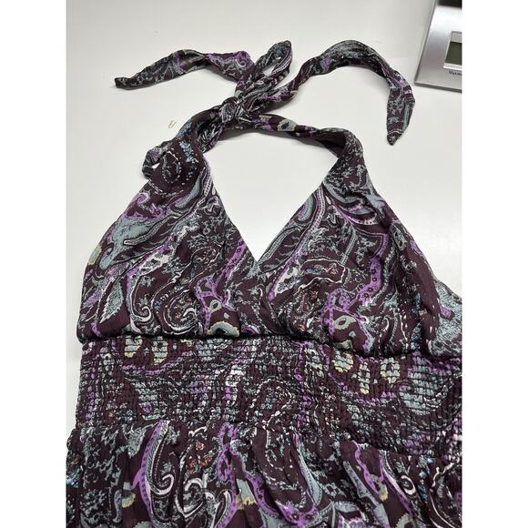 Halter Maxi Dress Medium Paisley Empire Waist Stretch Beach Y2K Western Hippie - Picture 10 of 16